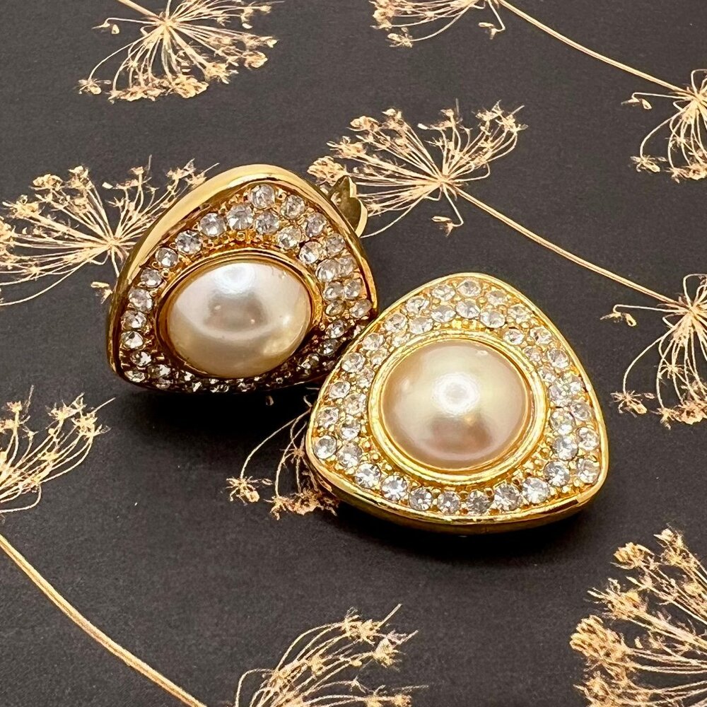 Swarovski Pearl and Pave CLIP Earrings